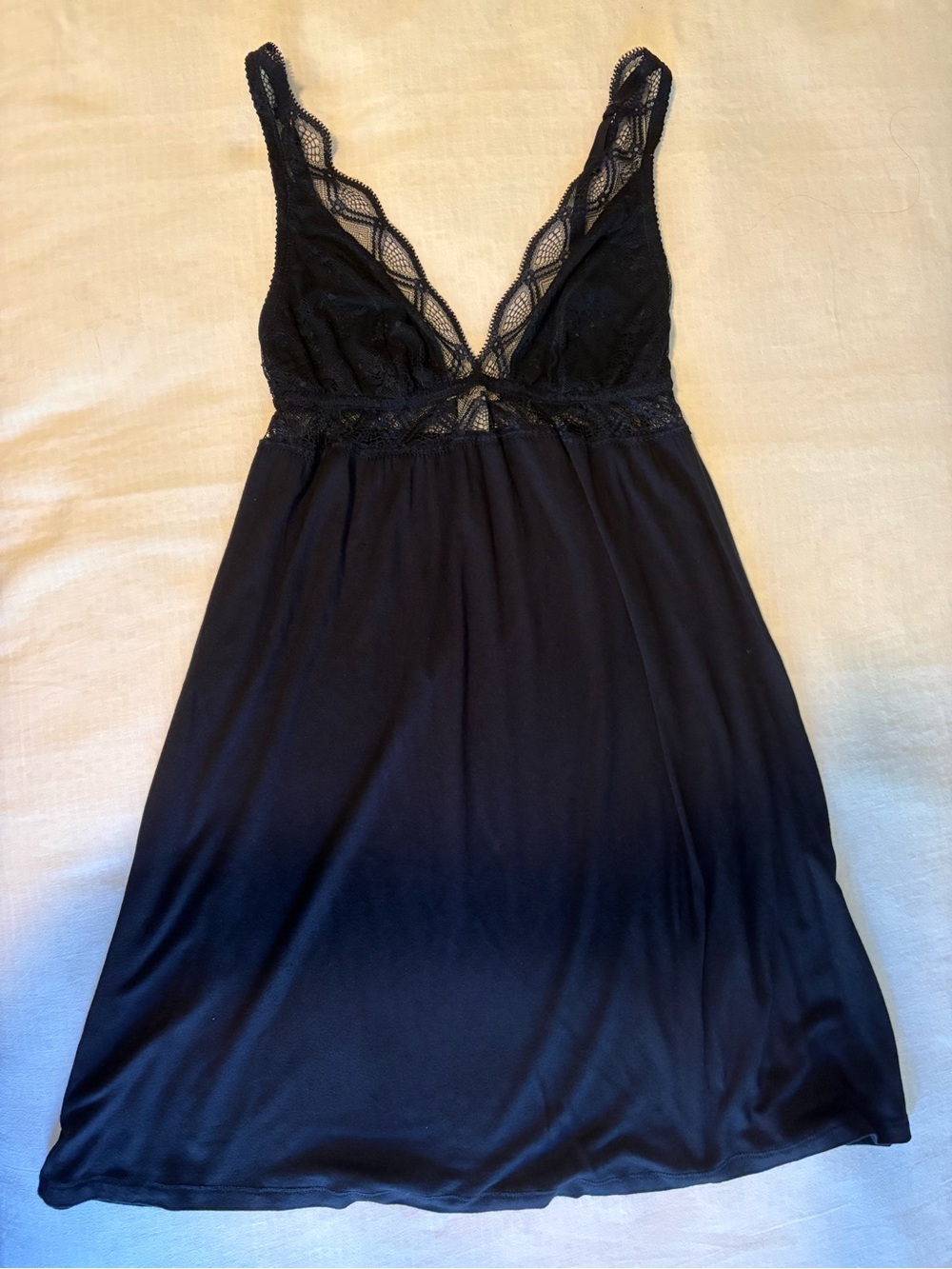 Eberjey Black Lace-Trim Chemise Babydoll Nightgown Sleep Dress Size S/P